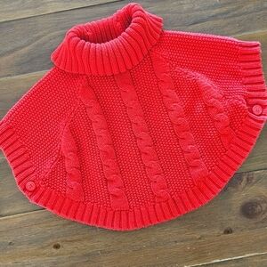 CARTER'S RED CABLE KNIT TURTLENECK PONCHO/CAPE GORGEOUS KNIT DETAIL SIZE 2T